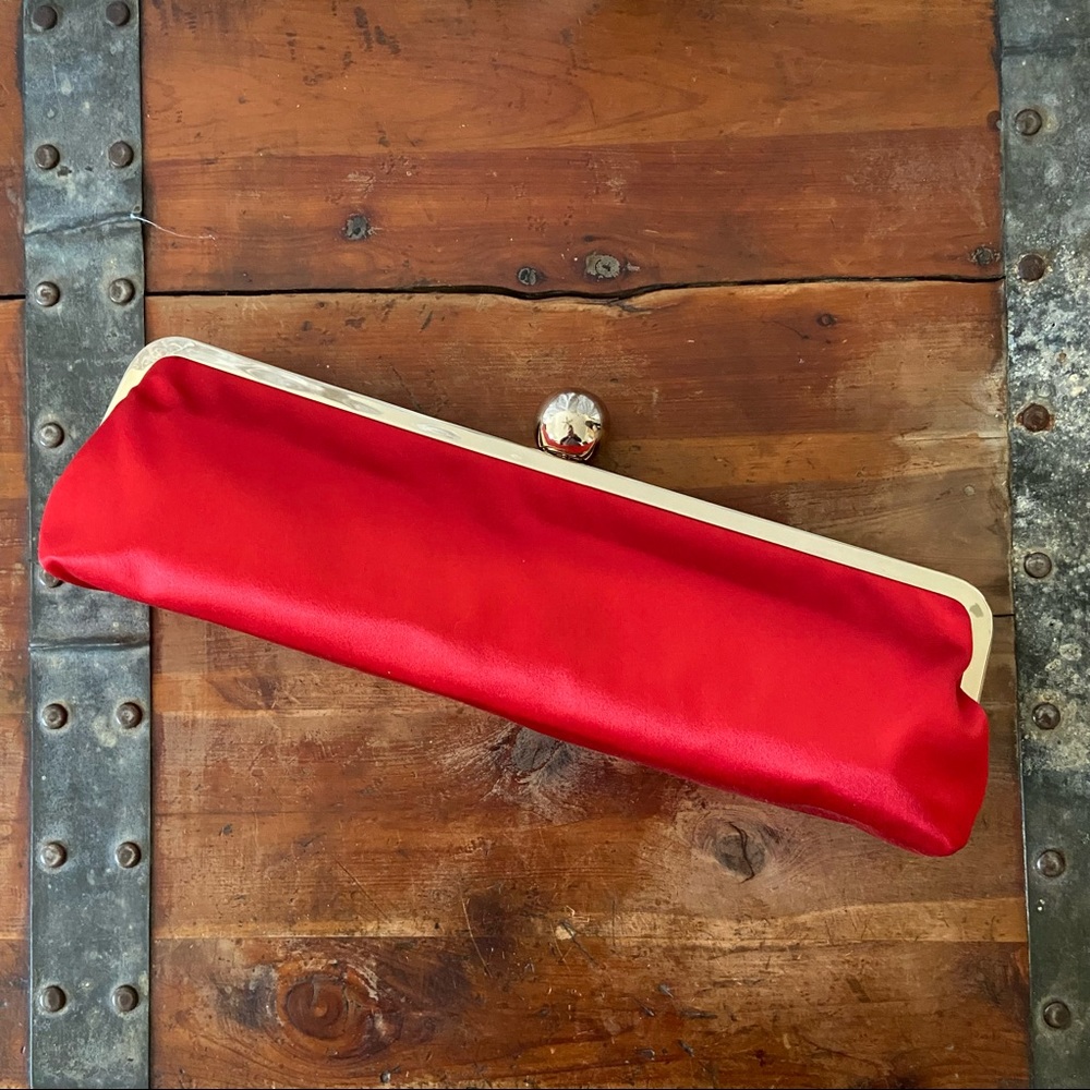 Kate Spade 14” red satin clutch